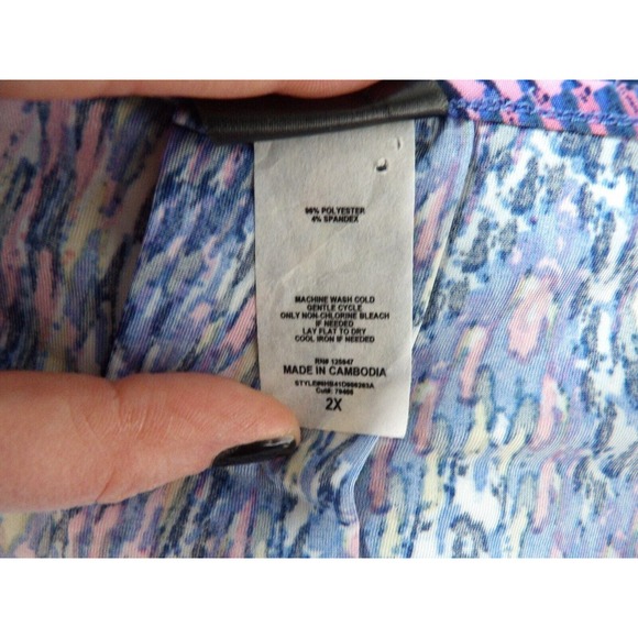 J.T.B. Woman Shirt 2X Slinky Top Colorful Abstract Tie Sleeve V Neck Plus Fun - Picture 7 of 10